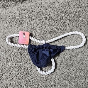 Navy Blue Bikini Swim Bottom with White Rope Detail